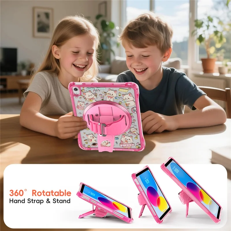 For iPad (2025)  /  10.9 (2022) Case Kickstand Hand Strap Imprint PC + TPU + Acrylic Tablet Cover - Pink