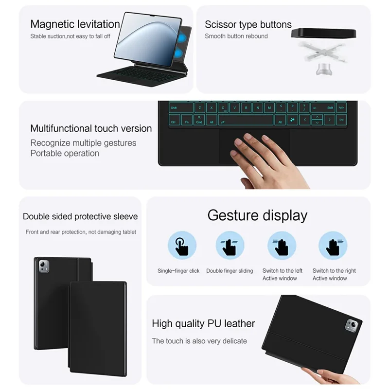 Pour Xiaomi Pad 7 Ultra Clavier magnétique flottant compatible Bluetooth (Français) + Étui en cuir pour tablette - Noir