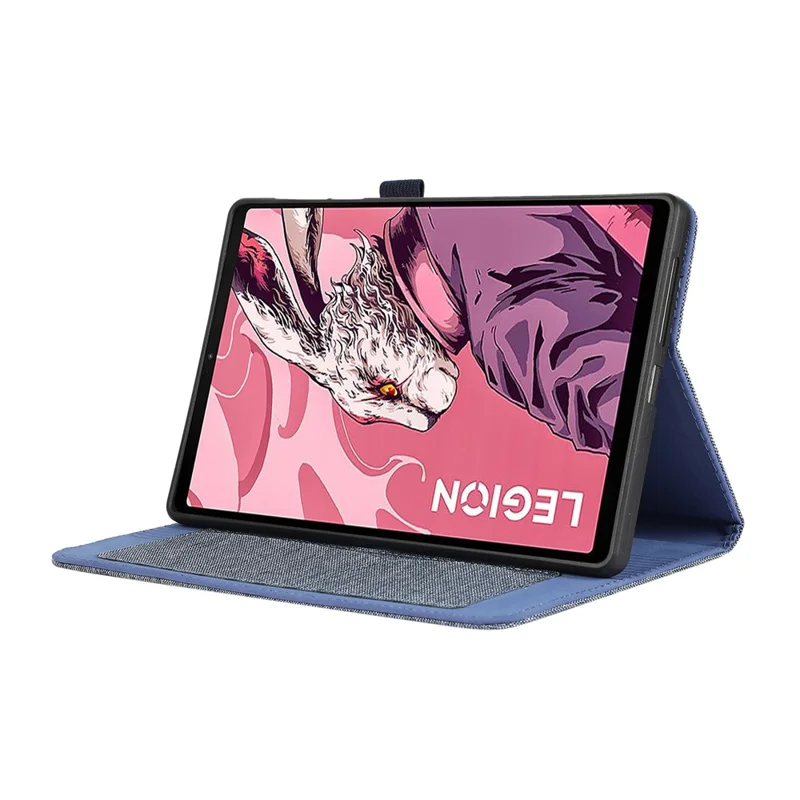 Capa para Lenovo Legion Y700 Gen 4 com Suporte, Porta-cartões, Textura de Tecido, Couro - Azul
