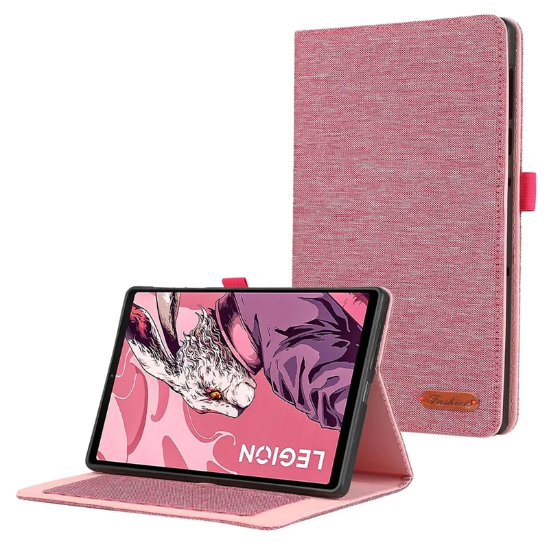 For Lenovo Legion Y700 Gen 4 Case with Stand Card Holder Cloth Texture Leather Tablet Cover - Pink