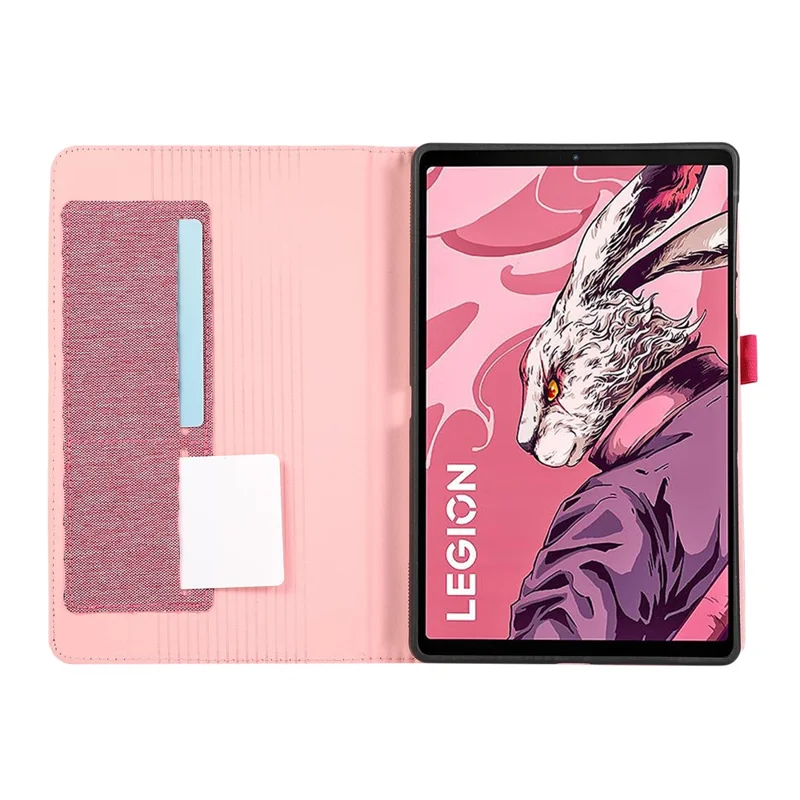 For Lenovo Legion Y700 Gen 4 Case with Stand Card Holder Cloth Texture Leather Tablet Cover - Pink