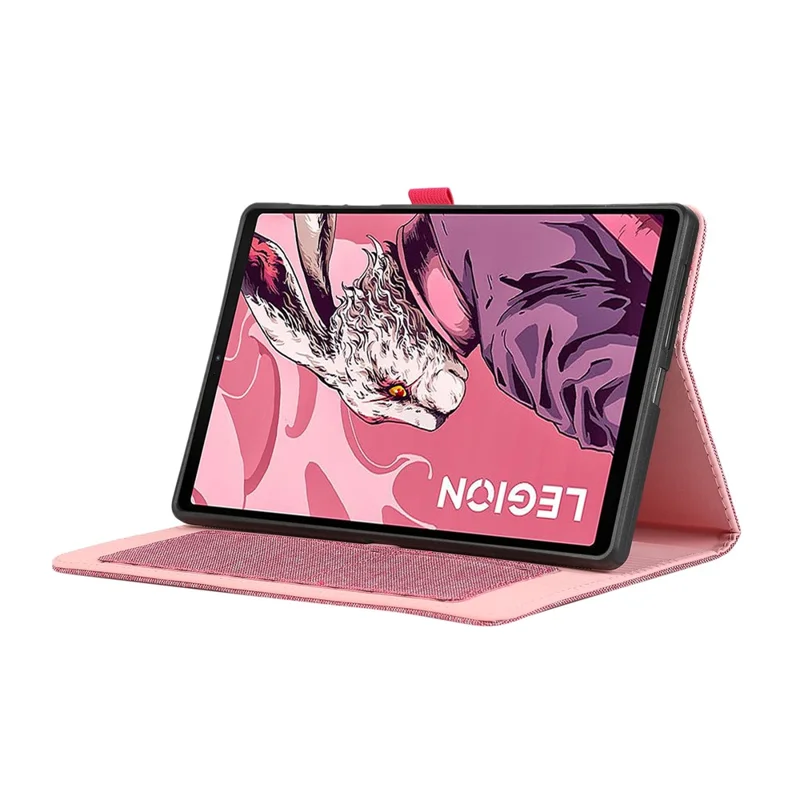 For Lenovo Legion Y700 Gen 4 Case with Stand Card Holder Cloth Texture Leather Tablet Cover - Pink