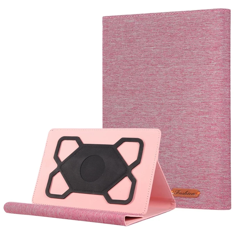 Capa Universal de Couro com Textura de Tecido para Tablet de 7 - 8 Polegadas com Suporte - Rosa