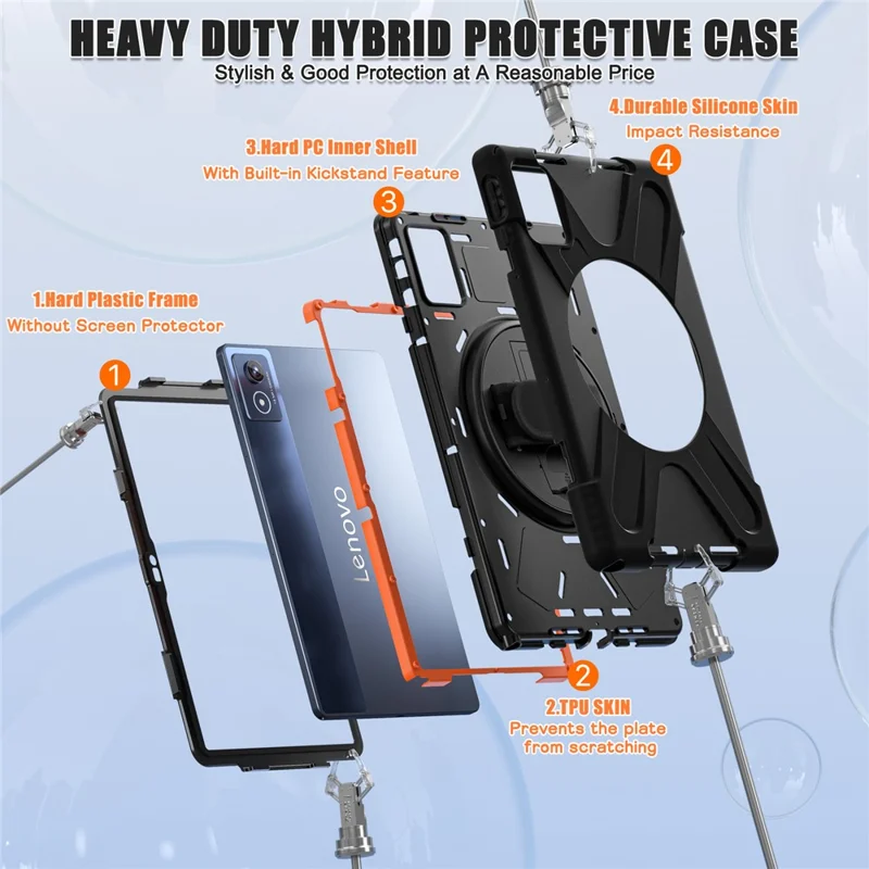 For Lenovo Tab K11 Plus / Zhaoyang K11 B352FU, TB230XC Case Kickstand PC + Silicone Tablet Cover - Black