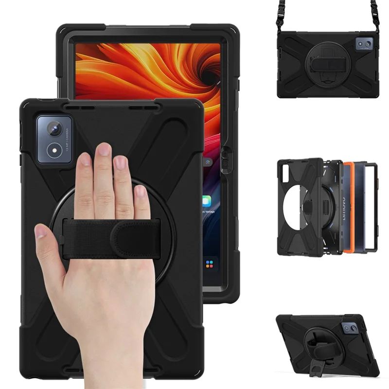 Für Lenovo Tab K11 Plus / Zhaoyang K11 B352FU, TB230XC Schutzhülle mit TPU PC Silikon und Tragegurt - Schwarz