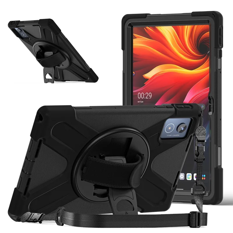 Für Lenovo Tab K11 Plus / Zhaoyang K11 B352FU, TB230XC Schutzhülle mit TPU PC Silikon und Tragegurt - Schwarz