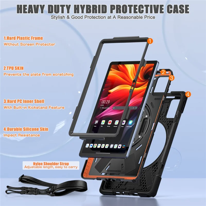 Für Lenovo Tab K11 Plus / Zhaoyang K11 B352FU, TB230XC Schutzhülle mit TPU PC Silikon und Tragegurt - Schwarz