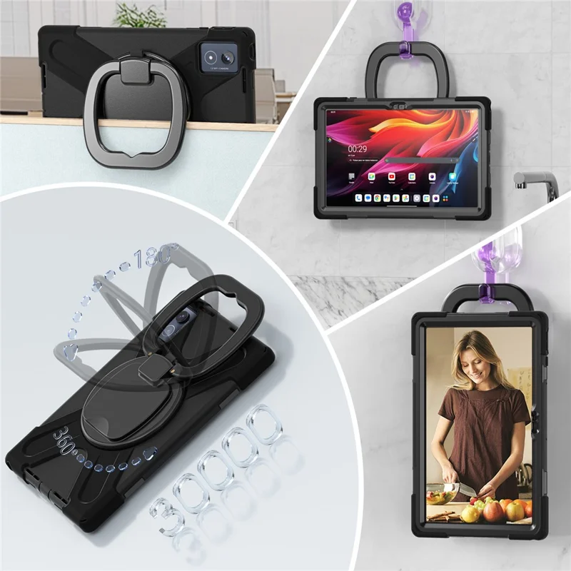 Für Lenovo Tab K11 Plus / Zhaoyang K11 B352FU, Hülle TPU + PC + Silikon Tablet-Schutzhülle mit Ständer - Schwarz