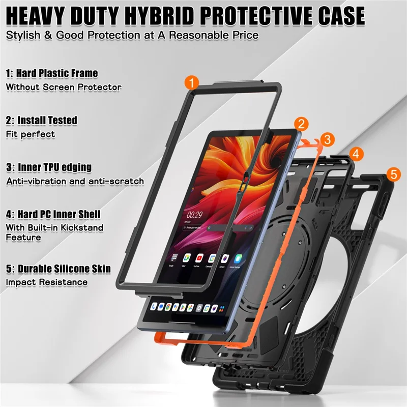 Für Lenovo Tab K11 Plus / Zhaoyang K11 B352FU, Hülle TPU + PC + Silikon Tablet-Schutzhülle mit Ständer - Schwarz
