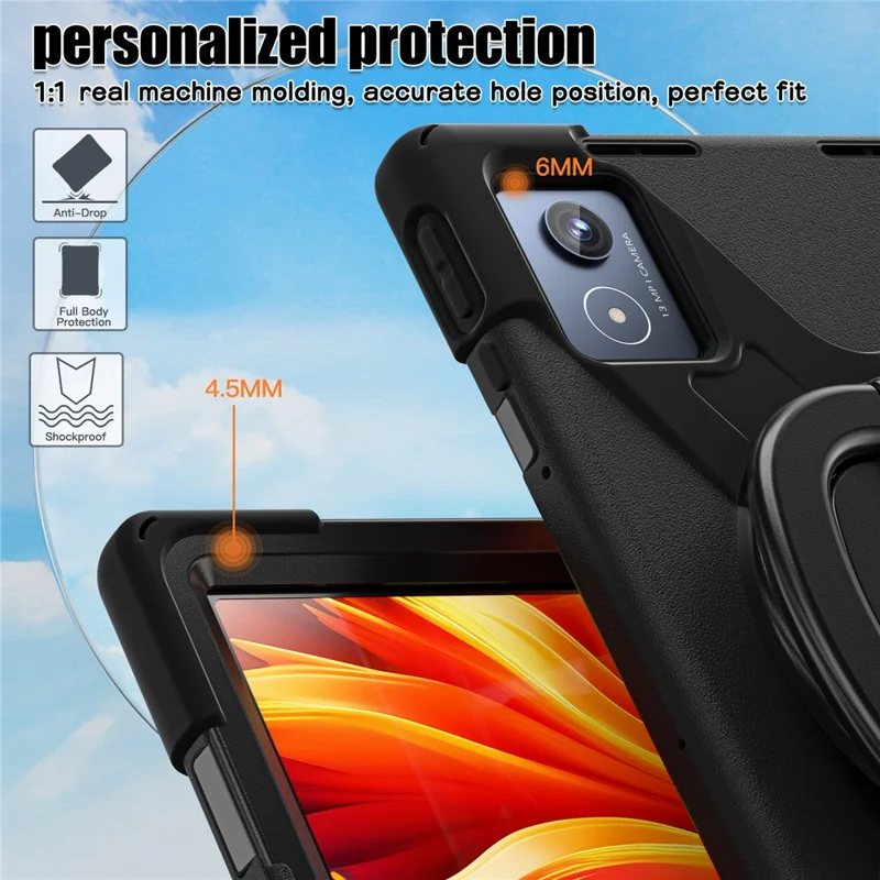 Für Lenovo Tab K11 Plus / Zhaoyang K11 B352FU, Hülle TPU + PC + Silikon Tablet-Schutzhülle mit Ständer - Schwarz