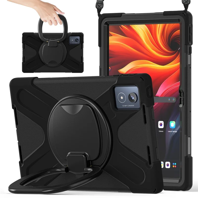 Para Lenovo Tab K11 Plus / Zhaoyang K11 B352FU, Capa com Alça de Ombro TPU + PC + Silicone com Suporte de Apoio para Tablet - Preto