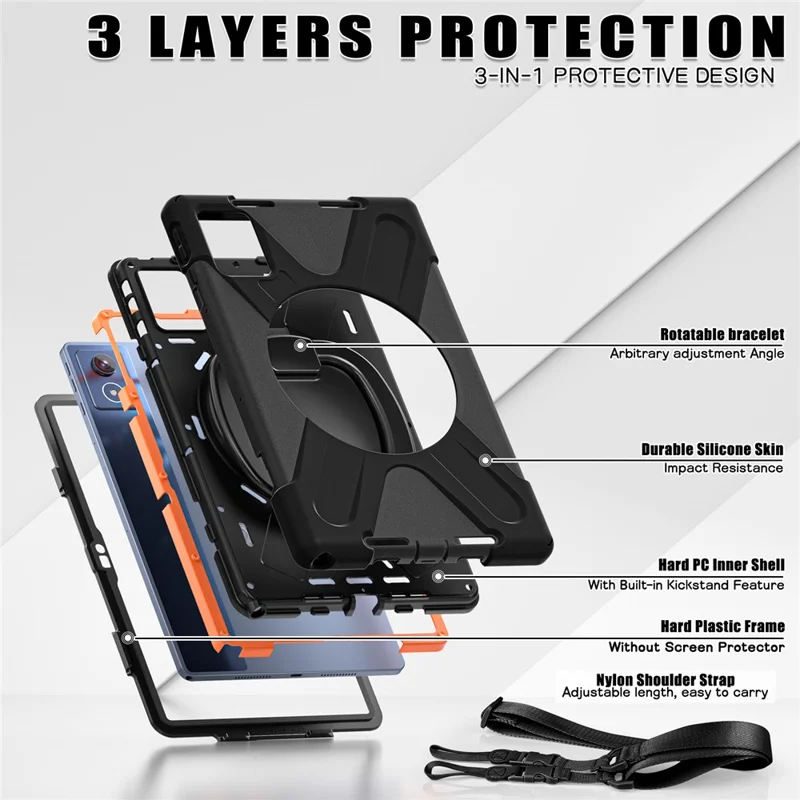 Para Lenovo Tab K11 Plus / Zhaoyang K11 B352FU, Capa com Alça de Ombro TPU + PC + Silicone com Suporte de Apoio para Tablet - Preto