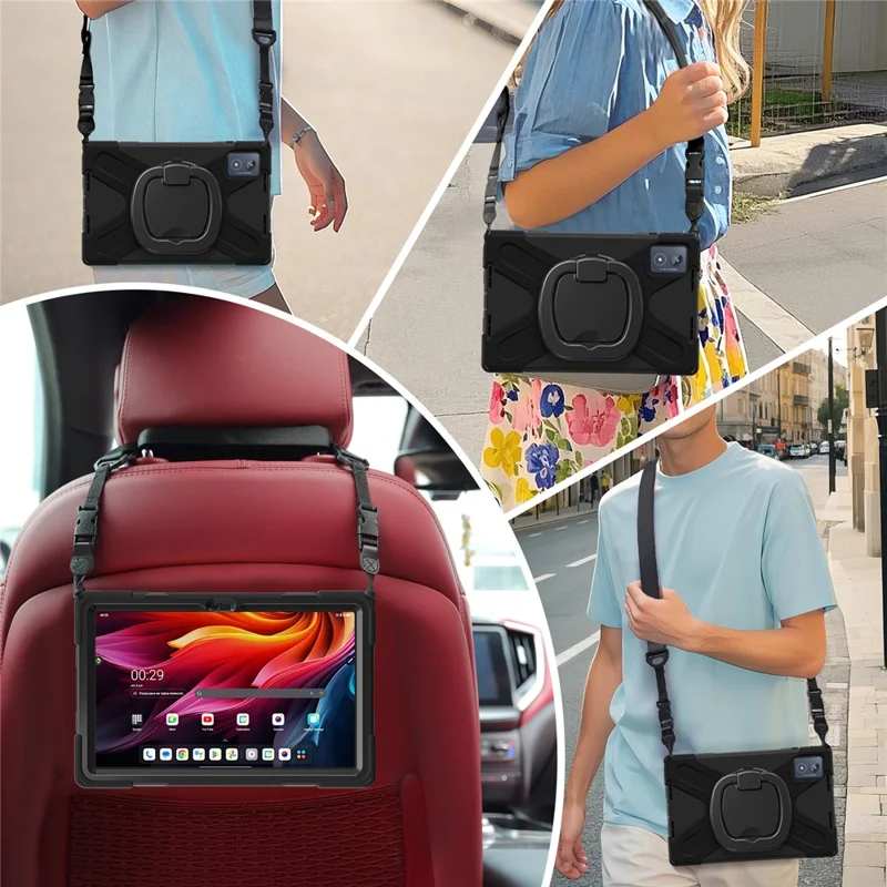 Para Lenovo Tab K11 Plus / Zhaoyang K11 B352FU, Capa com Alça de Ombro TPU + PC + Silicone com Suporte de Apoio para Tablet - Preto