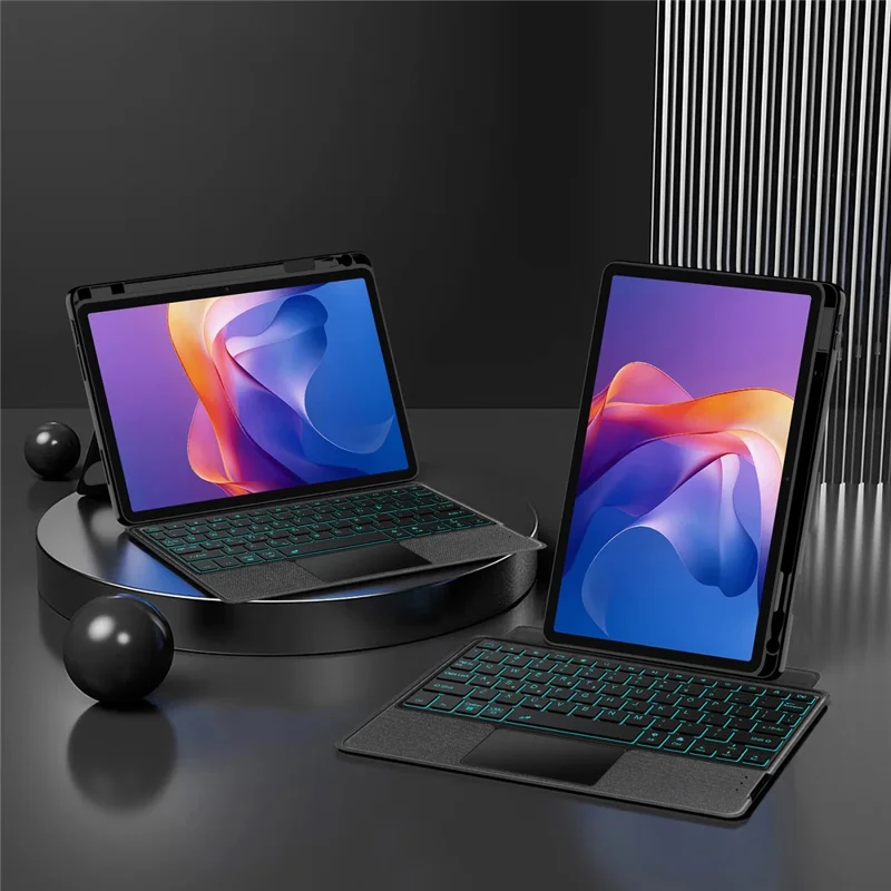 For Xiaomi Redmi Pad 2 Leather Case + Bluetooth-Compatible Keyboard with Backlight Trackpad