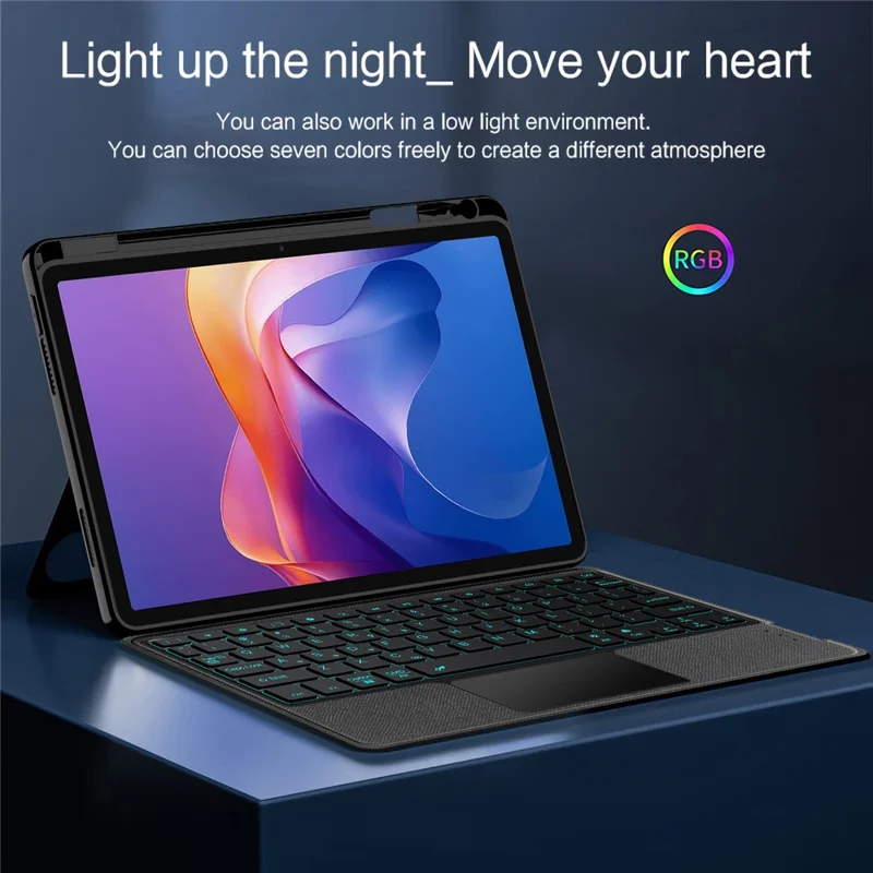 For Xiaomi Redmi Pad 2 Leather Case + Bluetooth-Compatible Keyboard with Backlight Trackpad