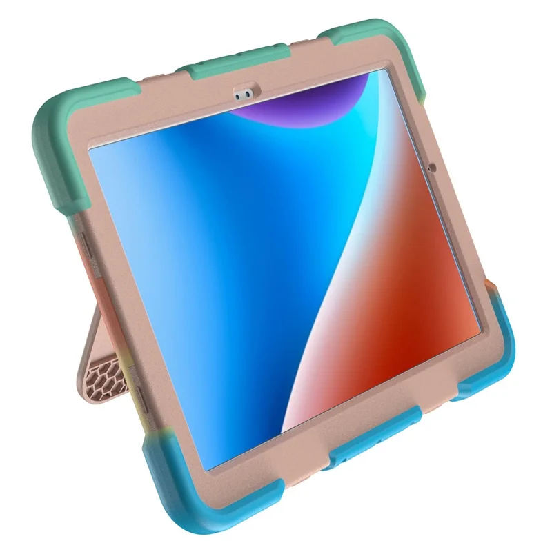 For Samsung Galaxy Tab A9+ Case Kickstand Silicone + PC Shockproof Protective Tablet Cover - Colorful + Rose Gold