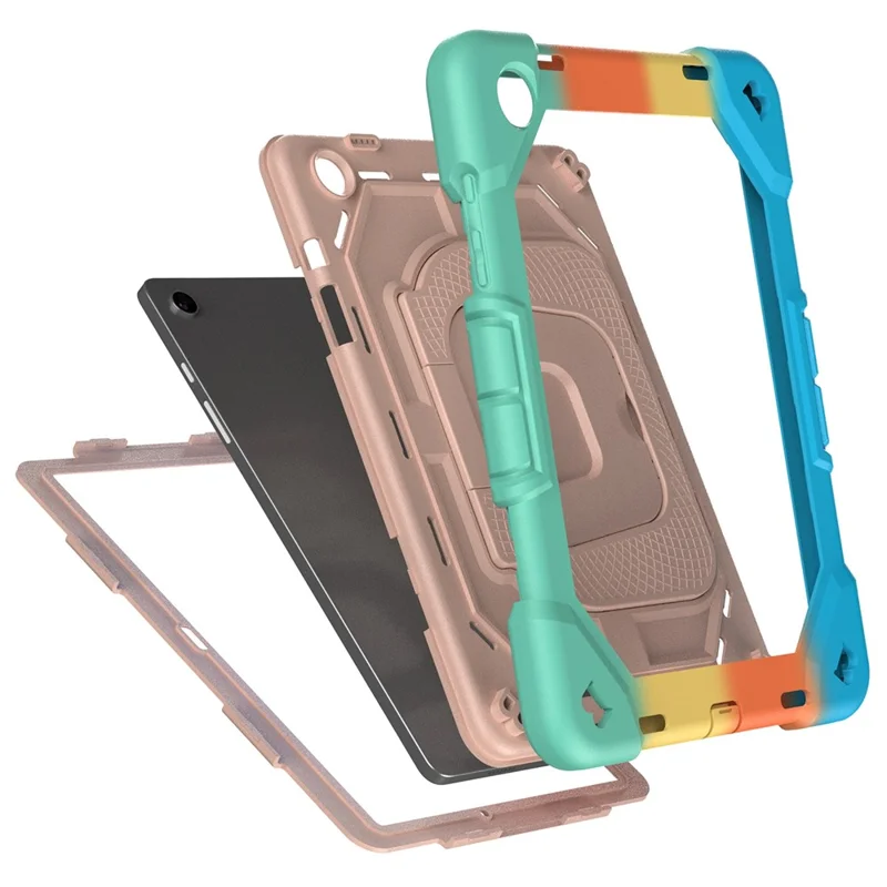 For Samsung Galaxy Tab A9+ Case Kickstand Silicone + PC Shockproof Protective Tablet Cover - Colorful + Rose Gold