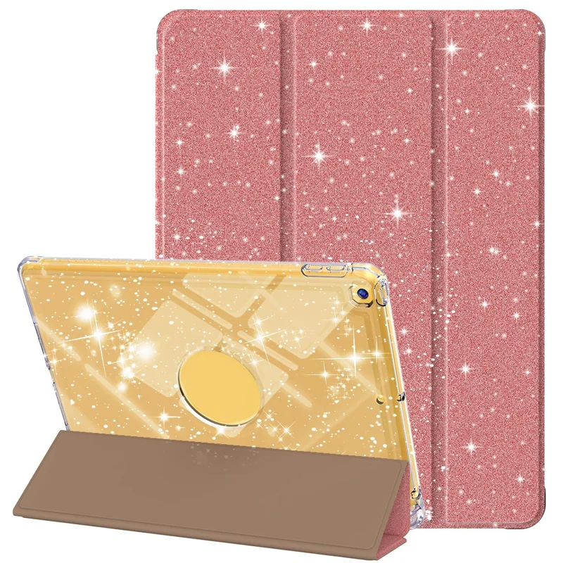 Étui pour iPad 10,2 (2021) / (2019) / (2020) avec Emplacement pour Stylet Support Pliant Trois Volets Housse de Protection Brillante pour Tablette - Or Rose