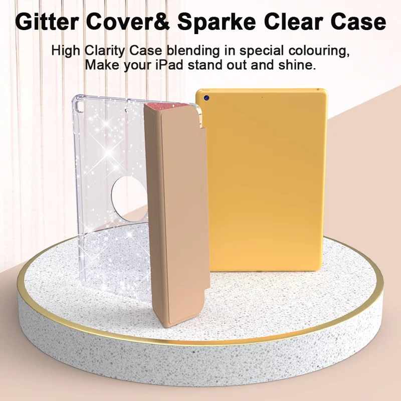 Étui pour iPad 10,2 (2021) / (2019) / (2020) avec Emplacement pour Stylet Support Pliant Trois Volets Housse de Protection Brillante pour Tablette - Or Rose
