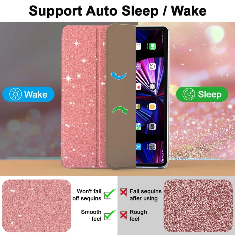Étui pour iPad 10,2 (2021) / (2019) / (2020) avec Emplacement pour Stylet Support Pliant Trois Volets Housse de Protection Brillante pour Tablette - Or Rose