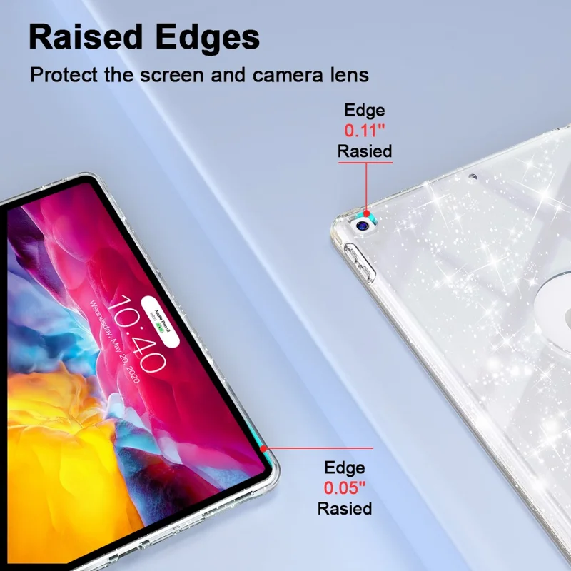 For iPad 10.2 (2021) / (2019) / (2020) Case with Pencil Slot Tri-Fold Stand Glitter Protective Tablet Cover - Silver