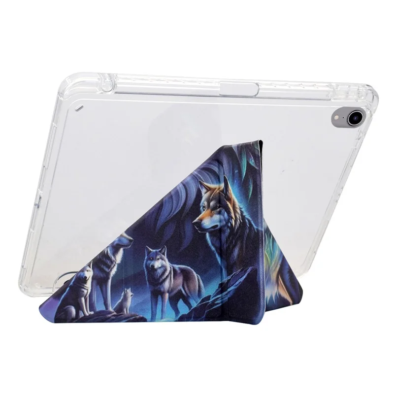 Per iPad mini (2024) / (2021) Custodia Y-Fold Stand Pattern Print in Pelle + Copertura Tablet in Acrilico Trasparente con Porta-Matita - Lupo Fantasma