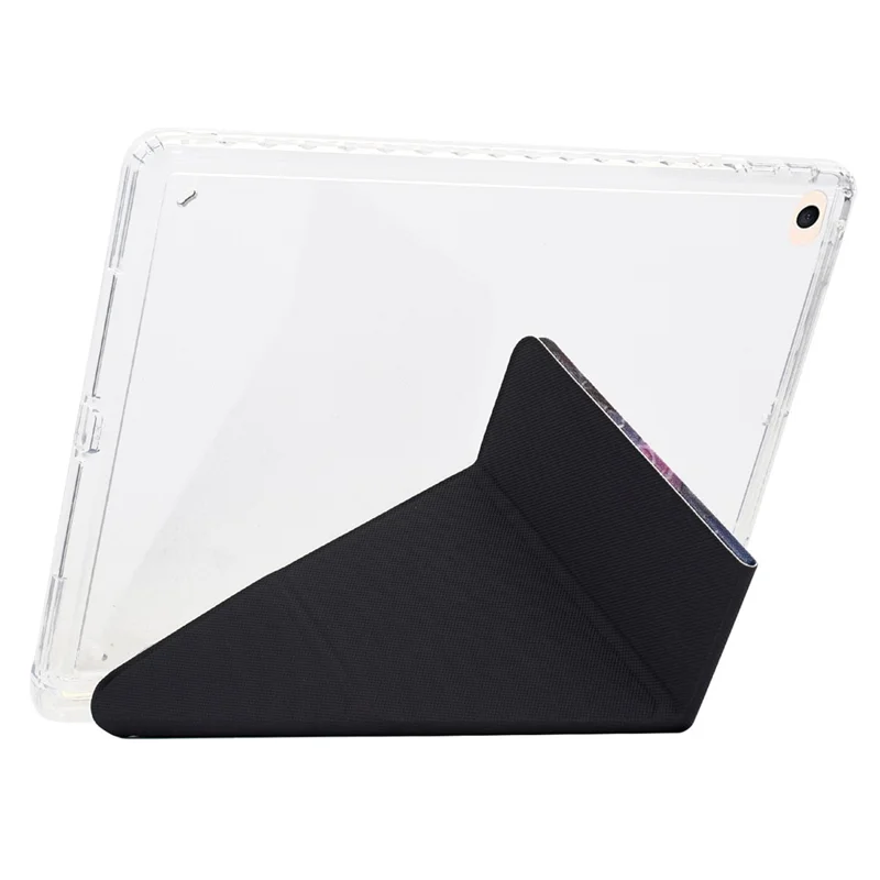 Custodia per Tablet iPad 9,7 pollici (2018) / (2017) / Air 2 / Air (2013), Cover in Pelle con Supporto Pieghevole a Y e Stampa a Motivi + Retro in Acrilico Trasparente - Lupo Fantasma