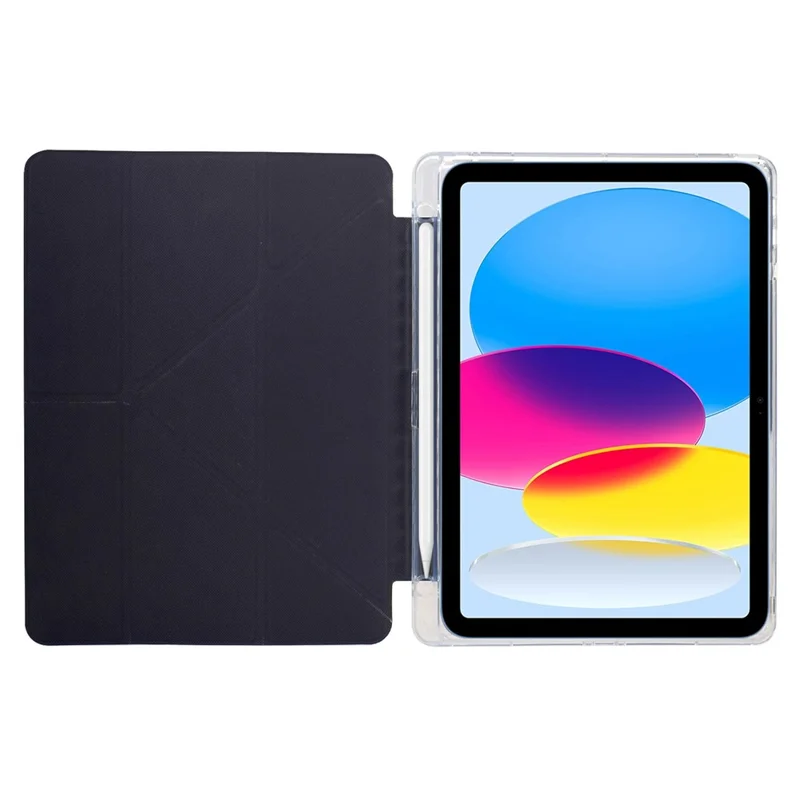Custodia per Tablet iPad 9,7 pollici (2018) / (2017) / Air 2 / Air (2013), Cover in Pelle con Supporto Pieghevole a Y e Stampa a Motivi + Retro in Acrilico Trasparente - Lupo Fantasma