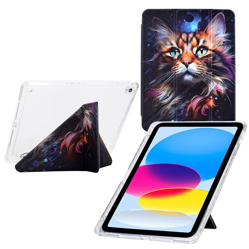Tablet Case For iPad 10.2 (2020) / (2019) / Air 10.5 inch (2019) , Y-Fold Stand Pattern Print Leather + Clear Acrylic Cover - Cat and Dog