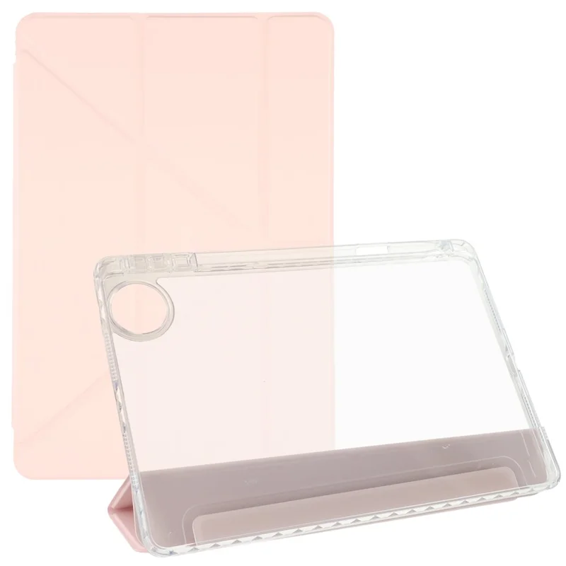 For Honor Pad 10 Case PU Leather Origami Stand Clear Tablet Cover - Pink