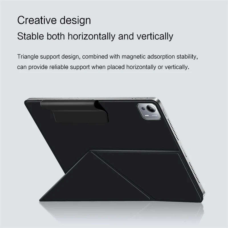 Para Xiaomi Pad 7S Pro 12.5 Capa de Couro em Formato de Origami com Suporte Magnético para Tablet, Liga e Desliga Automaticamente - Preto