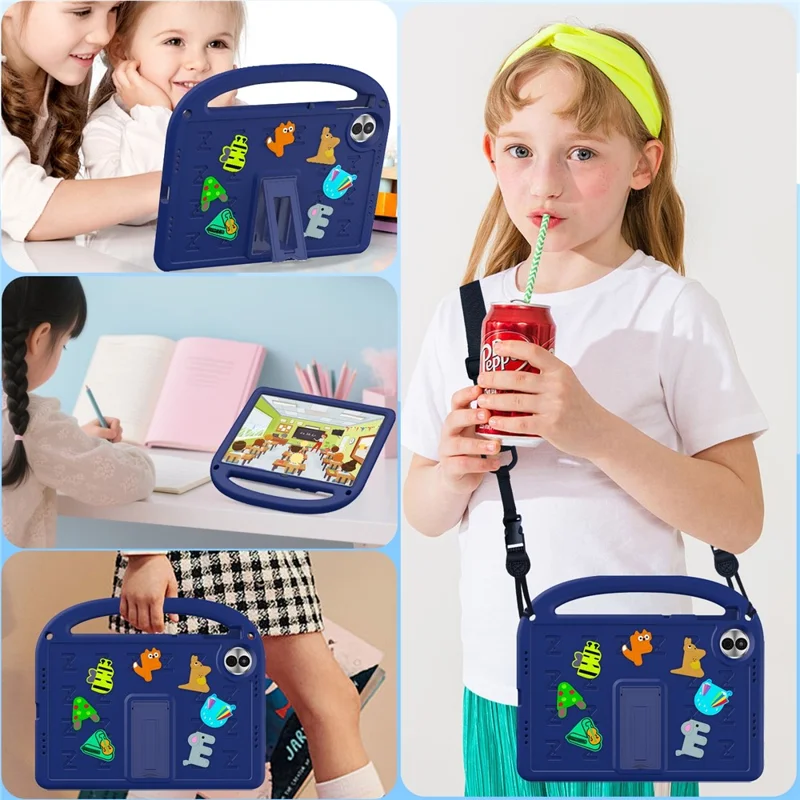 For Honor Pad 10 Kickstand Case Cartoon Design Anti-Drop EVA+PC Tablet Cover with Strap for Kids - Navy Blue