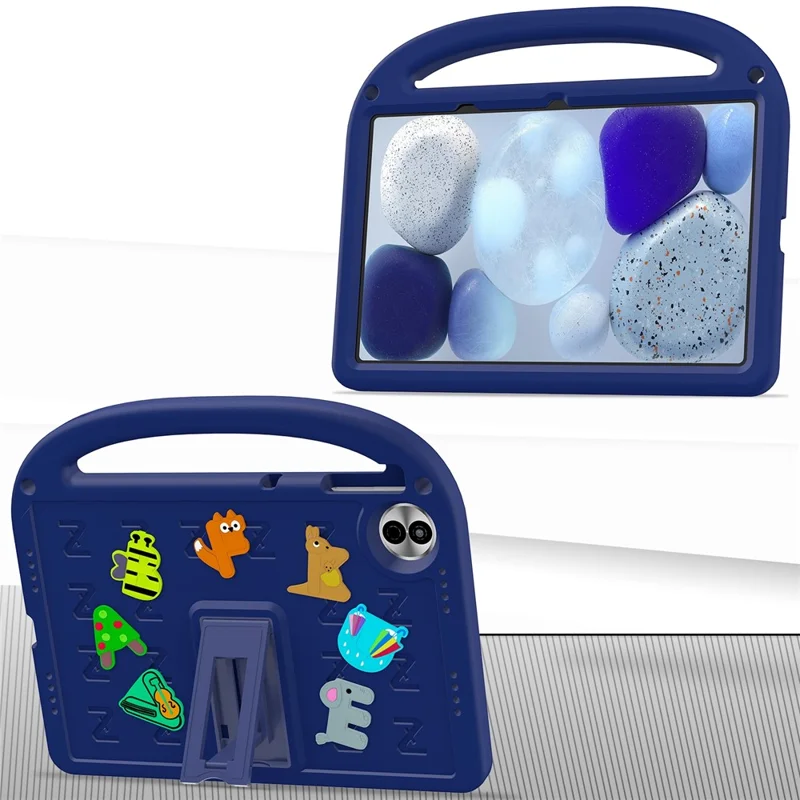 For Honor Pad 10 Kickstand Case Cartoon Design Anti-Drop EVA+PC Tablet Cover with Strap for Kids - Navy Blue