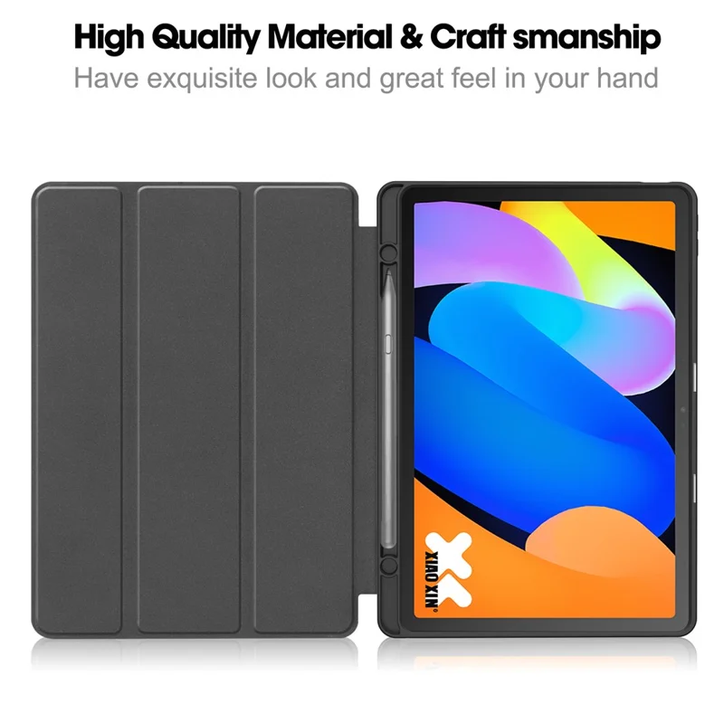 For Lenovo Idea Tab (TB336ZU  /  TB336FU)  /  Xiaoxin Pad 11 2025 Stand Case Shock-Absorbent Leather Tablet Cover with Pen Slot - Black
