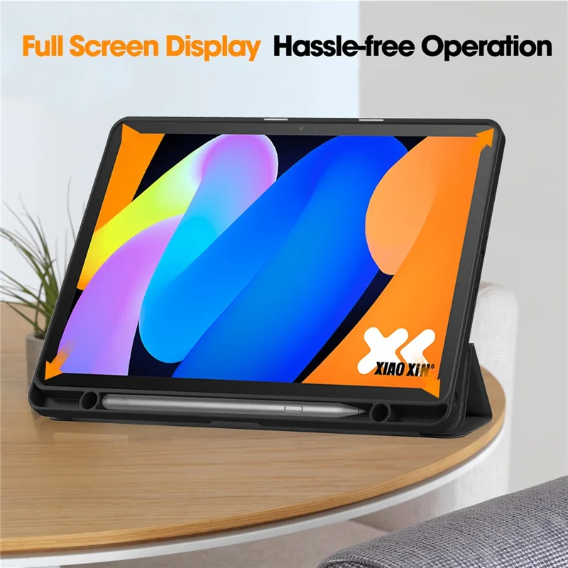 For Lenovo Idea Tab (TB336ZU  /  TB336FU)  /  Xiaoxin Pad 11 2025 Stand Case Shock-Absorbent Leather Tablet Cover with Pen Slot - Black