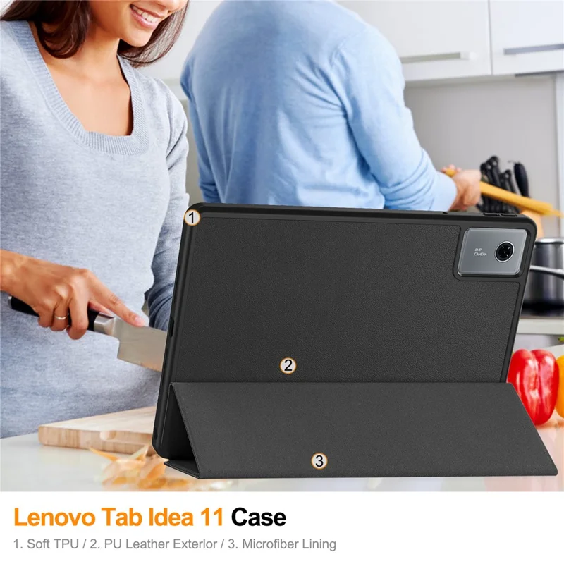 For Lenovo Idea Tab (TB336ZU  /  TB336FU)  /  Xiaoxin Pad 11 2025 Stand Case Shock-Absorbent Leather Tablet Cover with Pen Slot - Black