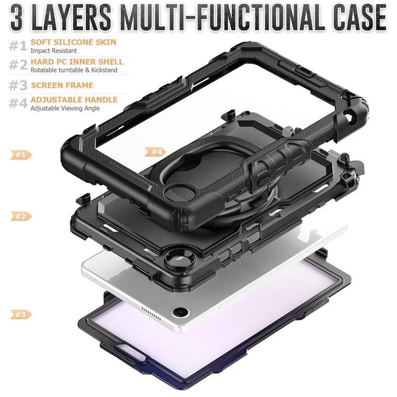 Funda para Lenovo Tab K9 TB305FU con Anillo de Soporte, PC + Silicona Antichoque - Negro