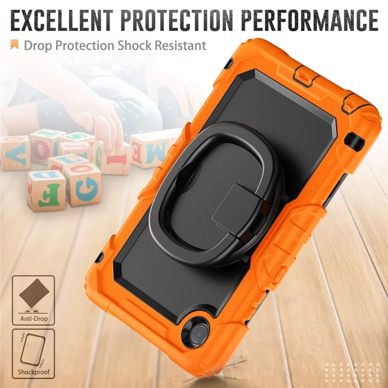 For Lenovo Tab K9 TB305FU Case Ring Kickstand PC + Silicone Shockproof Tablet Cover - Orange