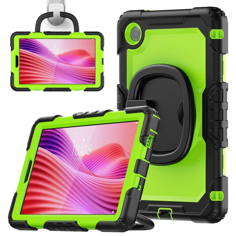 Funda con anilla y soporte para Lenovo Tab K9 TB305FU - Cubierta protectora antigolpes de PC + Silicona - Negro / Verde amarillento