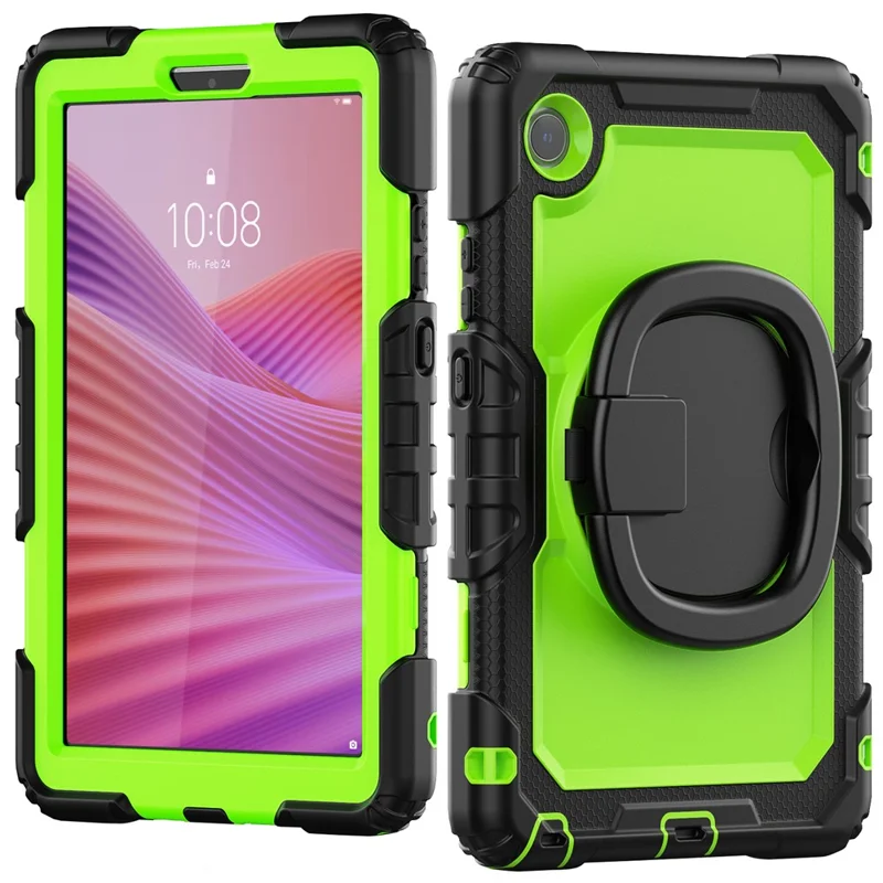 Funda con anilla y soporte para Lenovo Tab K9 TB305FU - Cubierta protectora antigolpes de PC + Silicona - Negro / Verde amarillento