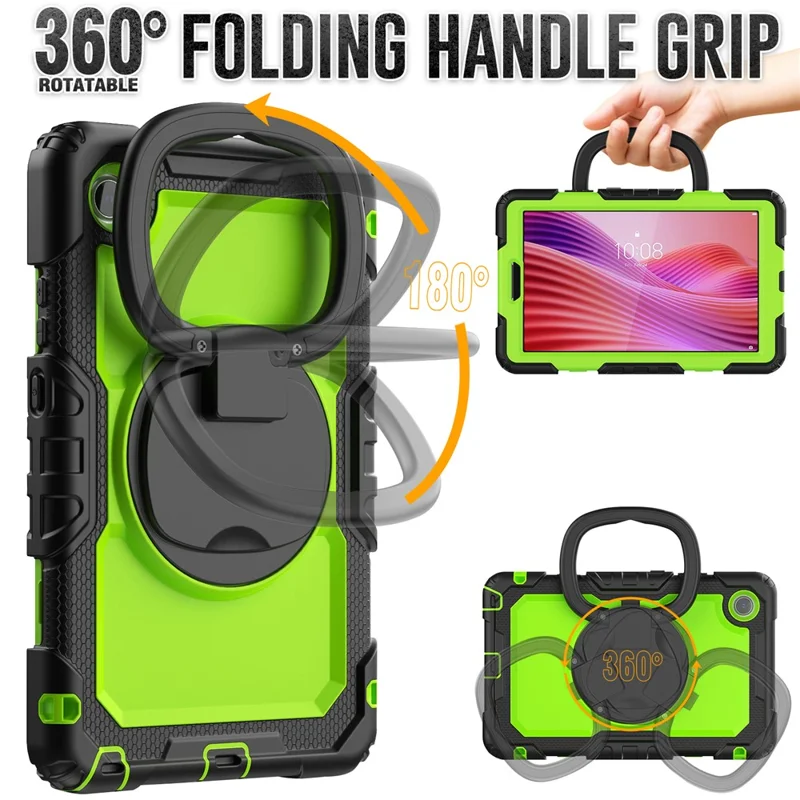 Funda con anilla y soporte para Lenovo Tab K9 TB305FU - Cubierta protectora antigolpes de PC + Silicona - Negro / Verde amarillento