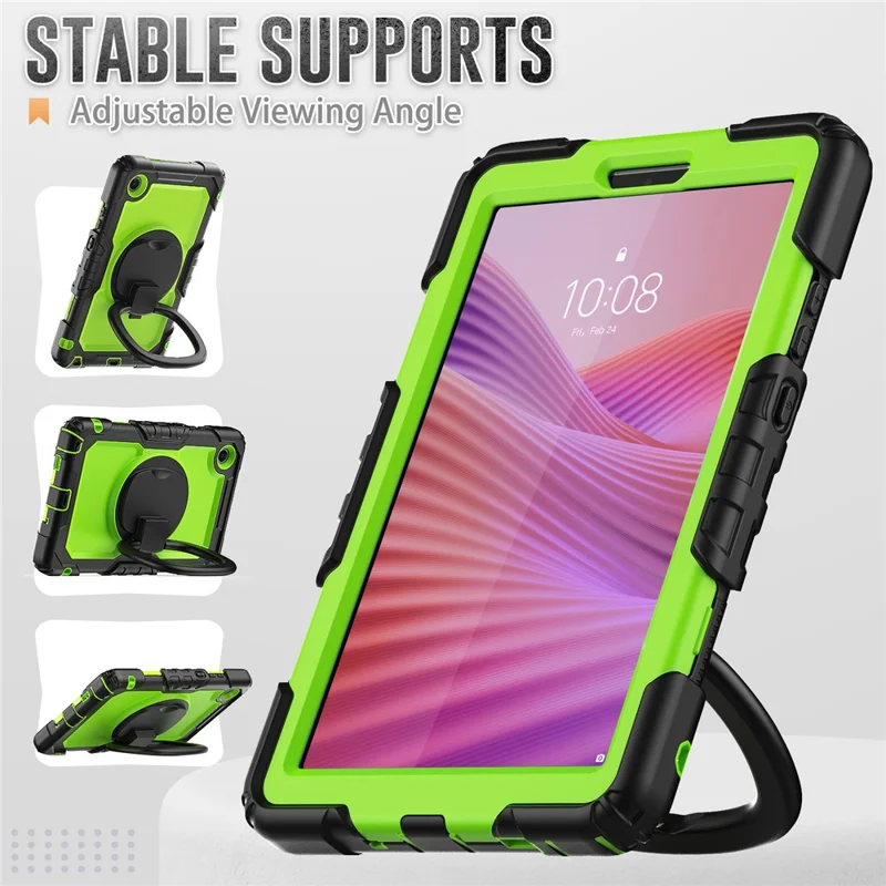 Funda con anilla y soporte para Lenovo Tab K9 TB305FU - Cubierta protectora antigolpes de PC + Silicona - Negro / Verde amarillento