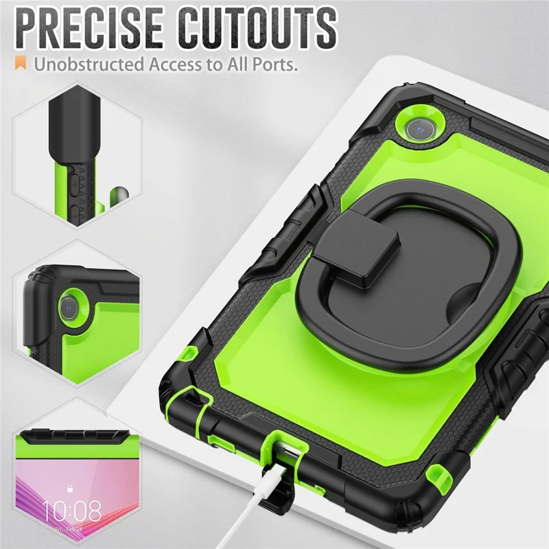 Funda con anilla y soporte para Lenovo Tab K9 TB305FU - Cubierta protectora antigolpes de PC + Silicona - Negro / Verde amarillento