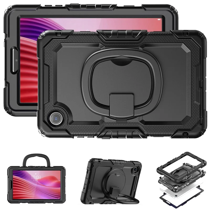 Чехол для Lenovo Tab K9 TB305FU с подставкой, из ПК + силикона, с ремешком - Черный