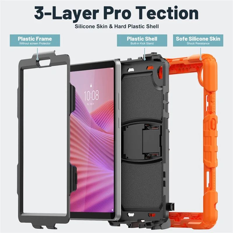 Cover per Lenovo Tab K9 TB305FU con Cinturino a Tracolla e Supporto Pieghevole - PC + Silicone Antiurto - Arancione