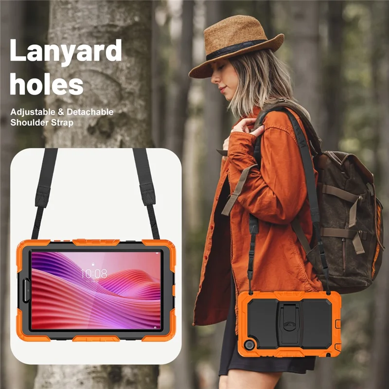 Cover per Lenovo Tab K9 TB305FU con Cinturino a Tracolla e Supporto Pieghevole - PC + Silicone Antiurto - Arancione