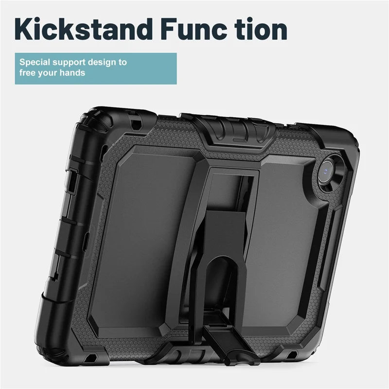 For Lenovo Tab K9 TB305FU Case with Shoulder Strap Kickstand PC + Silicone Shockproof Tablet Cover - Black