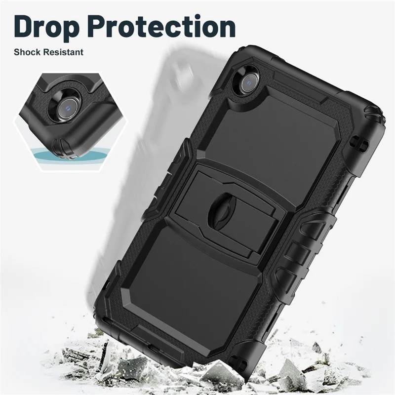 For Lenovo Tab K9 TB305FU Case with Shoulder Strap Kickstand PC + Silicone Shockproof Tablet Cover - Black