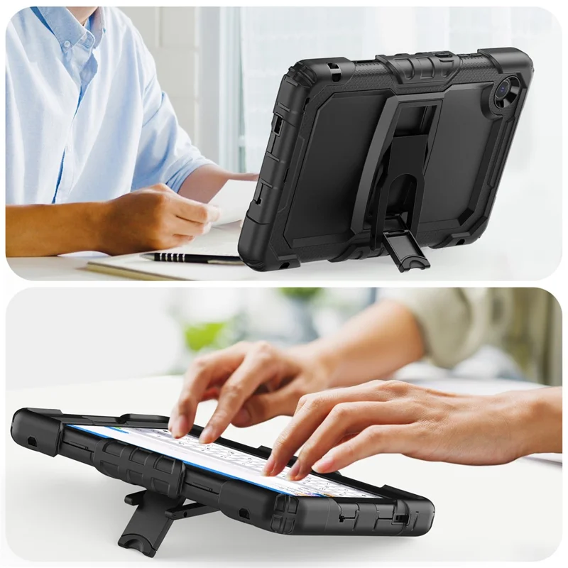 For Lenovo Tab K9 TB305FU Case with Shoulder Strap Kickstand PC + Silicone Shockproof Tablet Cover - Black