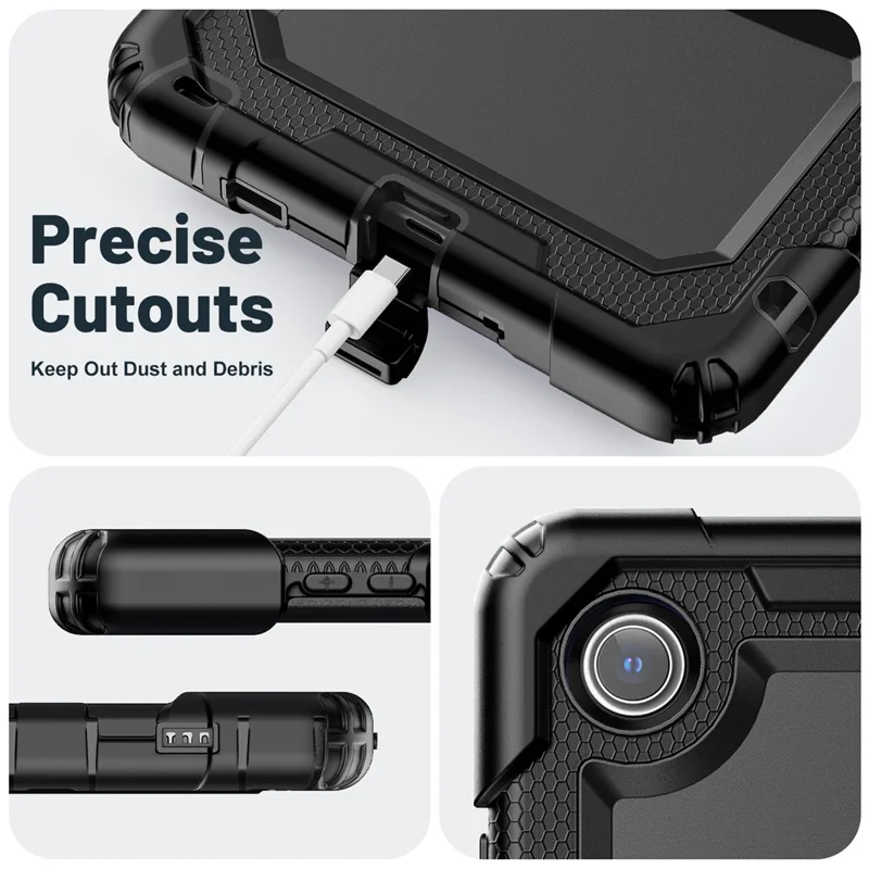 For Lenovo Tab K9 TB305FU Case with Shoulder Strap Kickstand PC + Silicone Shockproof Tablet Cover - Black